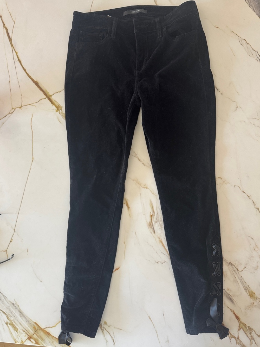 Joe’s Black Velvet Jeans with Ankle Tie Detail
